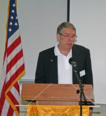 Chapter Vice President Rick Reese presentsCol. Nepute with the SAR Speaker's Appreciation certificate.
